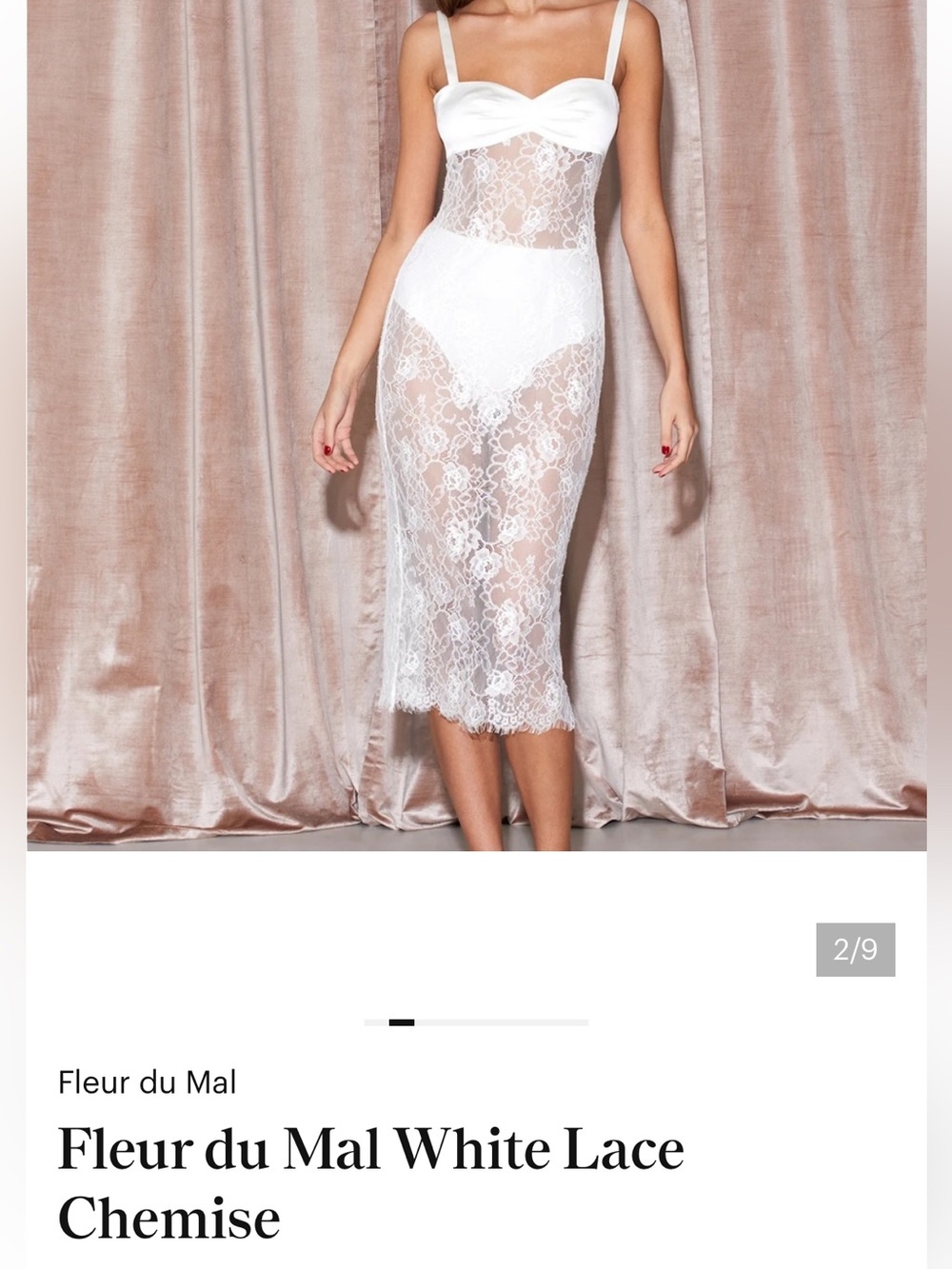 Fleur du Mal White Sheer Lace Slip Dress with Sweetheart Bodice